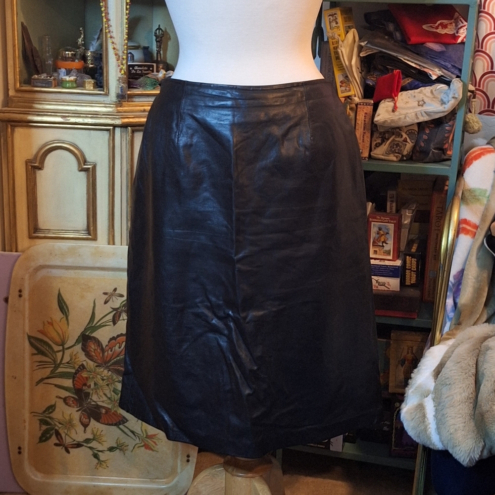INC International Concepts Leather Black Midi Pencil Skirt